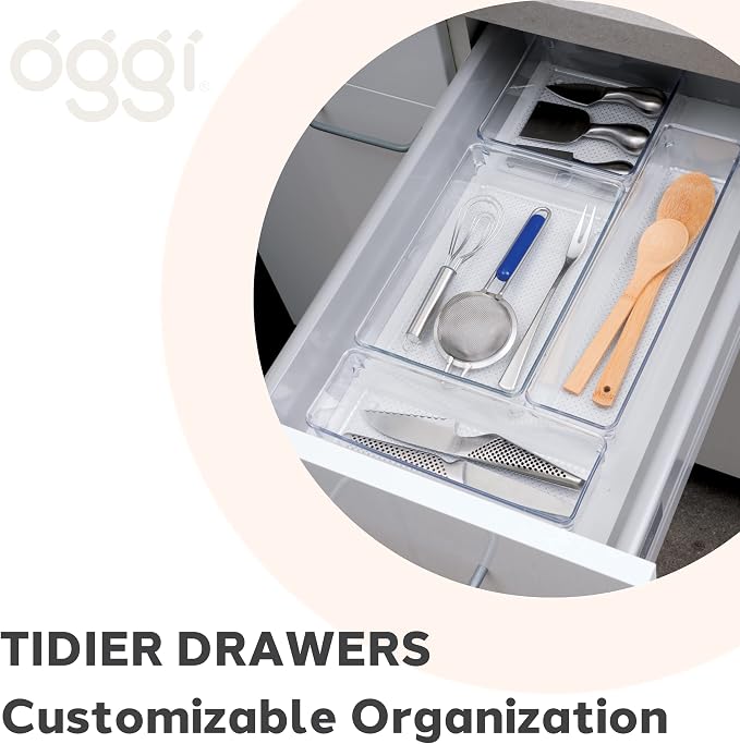 Oggi Drawer Organizer - 6" X 9" - Ideal for Organizing Kitchen Drawers, Office, Desk, Silverware, Kitchen Utensils, Cosmetics and Bathrooms, Rectangular, Clear, 1.0 Count