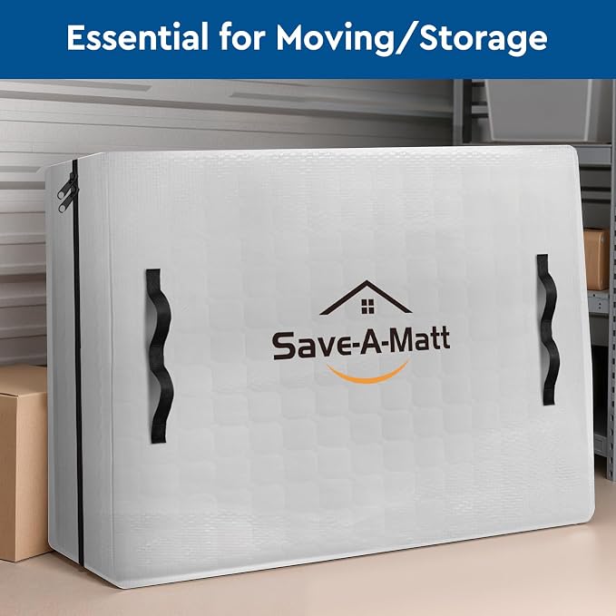 SaveAMatt Mattress Bags for Moving -Extra Thick Queen Mattress Storage Bag, 8 Strong Handles & Reinforced Stitching, Waterproof Reusable Clear Mattress Cover Protector (82’’x63’’x15’’ Queen Size)