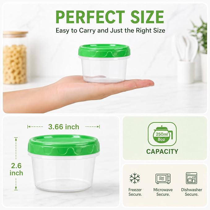 EONJOE 8oz Small Plastic Freezer Food Containers with Lids, 1 Cup, 12pcs | Airtight & BPA-free for fresh food. Dishwasher/freezer safe, perfect for daily meal prep, portion control,snacks on-the-go.