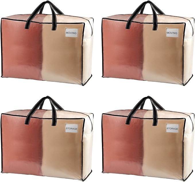VENO 4 Pack Heavy Duty Moving Bags, Storage Bags, Packing Supplies, Top Zipper, Storage Totes for Camping, Clothes, Bedding, Comforters, Pillows (27 Gallon Clear, 4 Pack)