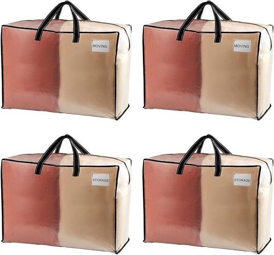 VENO 4 Pack Heavy Duty Moving Bags, Storage Bags, Packing Supplies, Top Zipper, Storage Totes for Camping, Clothes, Bedding, Comforters, Pillows (27 Gallon Clear, 4 Pack)
