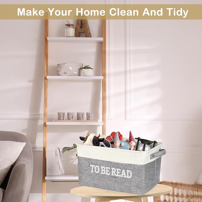 Lukeline Book Storage Basket for Book Lover Gifts, 15.5 x 11.6 x 9.4 Large Book Storage Bins, Book Accessories for Reading Lovers, To Be Read Book Storage Basket for Home Shelves Classroom