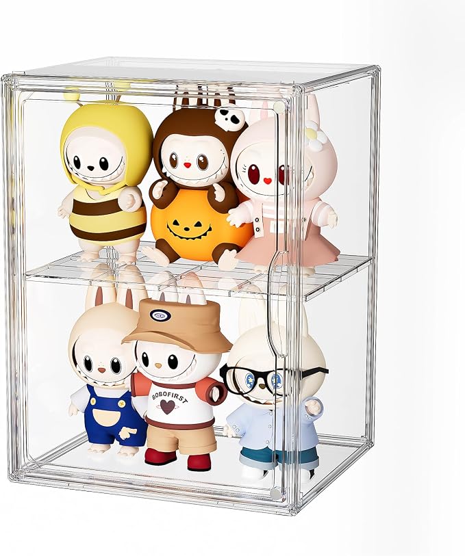 Acrylic Clear Display Case, Stackable Plastic Storage Bins with Shelf, Figure Figurine Hobby Display Case with Magnetic Lid, Large Acrylic Display Box for Collectibles, Figures, 1 Pack
