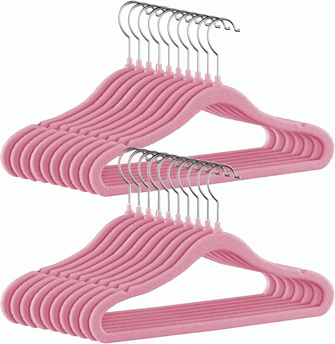 GoodtoU Kids Hangers Velvet Baby Hangers Non Slip Pink Toddler Infant Hanger 20 Pack Baby Clothes Hanger for Closet