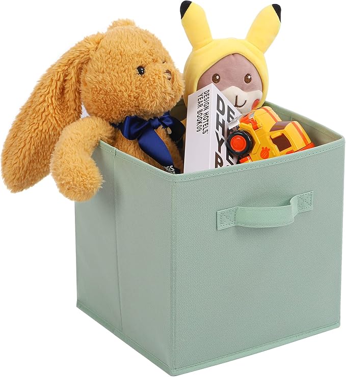 Stero Fabric Storage Bins 6 Pack Fun Colored Durable Storage Cubes with Fabric Handles Foldable Cube Baskets for Home, Kids Room, Closet and Toys Organization Cyan, Green, Yellow