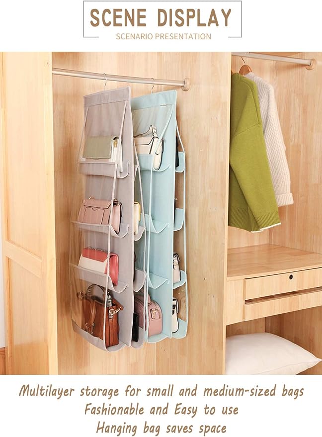 AARAINBOW 1 Pack Hanging Handbag Purse Organizer, Handbag Organizer with 8 Easy Access Pockets, Purses Holder Wardrobe Closet Space Saving Organizers, 41 L x 13.5W (B-Blue)