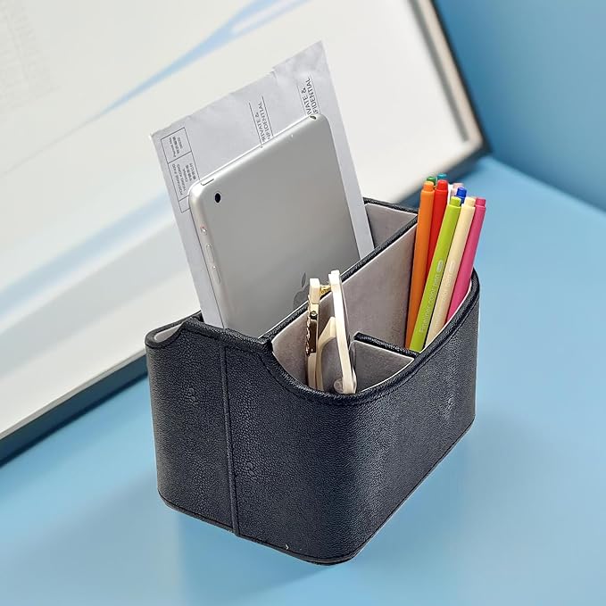 UnionBasic Rotating Desk Organizer, 360 Desk Spinning Caddy, Desktop TV Guide/Mail/Media/Remote Controller Holder Organizer,Fishskin Black