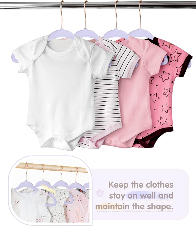VIS'V Velvet Baby Hangers with 6 Pcs Size Dividers, 11 Inch, Purple, 30 Pcs | Compact Size, Non Slip, Infant Toddler Nursery Closet Organization