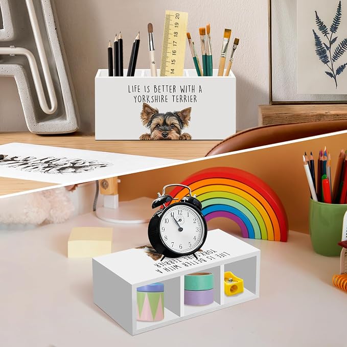 Yorkshire Terrier Gifts Dog Pen Pencil Holder for Desk, Funny Yorkie Dog Gift Office Desk Accessories, Life Is Better with a Yorkshire Terrier Pen Holders Organizer for Women Bathroom Decor