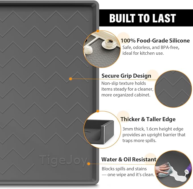 TigeJoy 34" x 22" Under Sink Mats for Kitchen Waterproof, Leak-Proof Silicone Mat Sink Protector and Cabinet Liner, Kitchen Essentials Organizer and Storage, Boot or Shoe Tray, Pet Feeding Mat