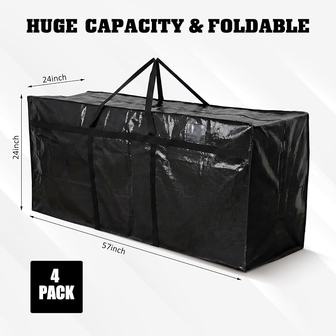 Windyun 4 Pack 142 Gallon Extra Large Moving Bags XXL Heavy Duty Storage Bag with Strong Zipper Handle Jumbo Big Tote Box Foldable for College Dorm Travel Clothes Duffle Blanket Pillow(Black)