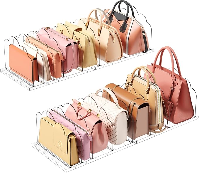 Lifewit Purse Organizer for Closet, Clear Handbags Storage Organizer, Adjustable Clutch Purse Storage Organizer Holder for Closet, 4 Pack Bookshelf Dividers for Sweater in Bedroom 35 x 24 cm/14 x 9.5