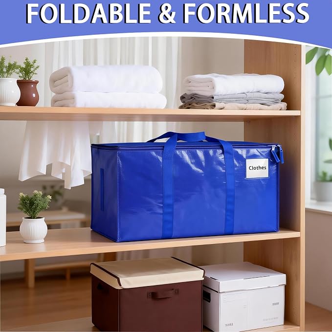 8 Pack Extra Large Heavy Duty Moving Bags,Blue Waterproof Storage Bags with Lids,Moving Boxes with Zippers & Reinforced Handles,Storage Bins Packing Bags for College Dorm,Traveling,Moving Supplies