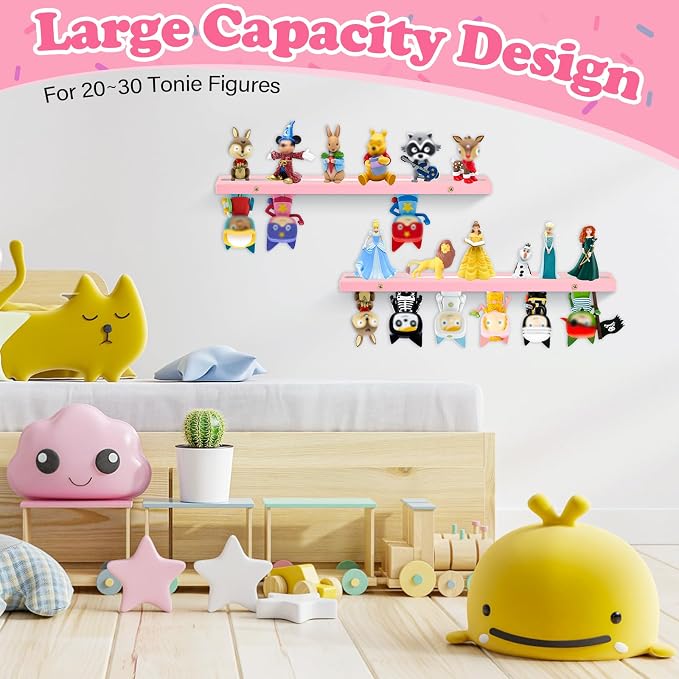 for Tonies Box Shelf Storage Magnetic Wall Mounted Set of 2, Compatible with Tonies Characters Figures Player Character for Children Room (Pink)
