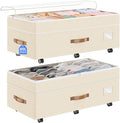 Budding Joy Under Bed Storage with Wheels 2Pack, 80L- Height Adjustable Underbed Containers with Clear Lids, Rolling Under Bed Shoe Storage Organizer for Dorm Home Clothes, Blankets, Toys, Beige