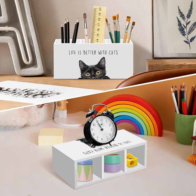 Black Cat Gifts Pen Pencil Holder for Desk, Funny Black Cats Lovers Gift Office Desk Accessories, Life Is Better with Cats Toothbrush Pen Holders Organizer for Women Bathroom Classroom Decor