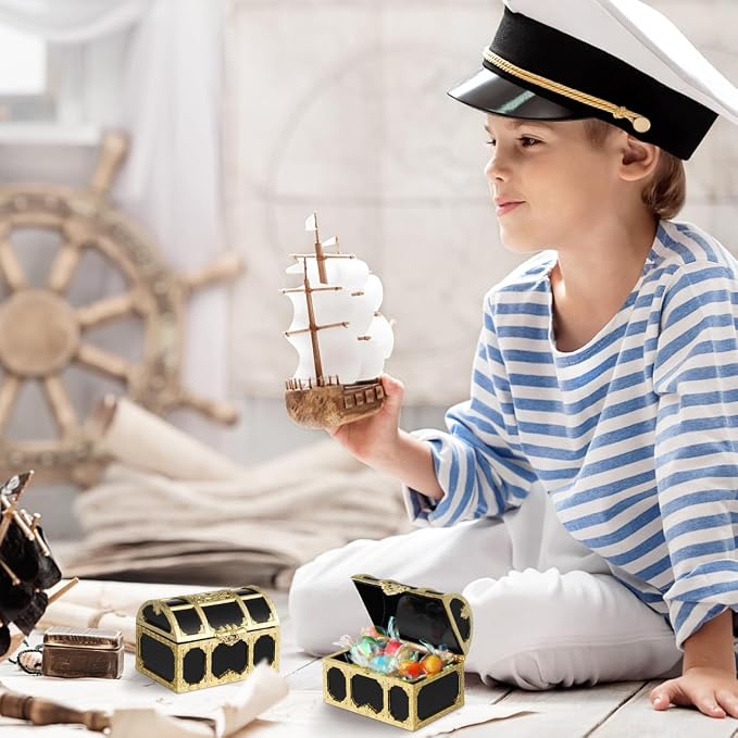 DECHOUS 12Pcs Kids Pirate Treasure Chest Box: Mini Treasure Box for Boys & Girls - Small Plastic Pirate Chest Toy for Party Favor Birthday Theme Decoration, 3 Inch