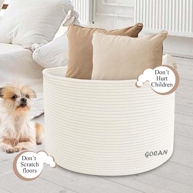 GOCAN Extra Large Storage Laundry Basket 22" X 22"X 14" Cotton Rope Woven Basket for Blanket Basket with Handles for Living Room Toys Storage XXXL (Cream)