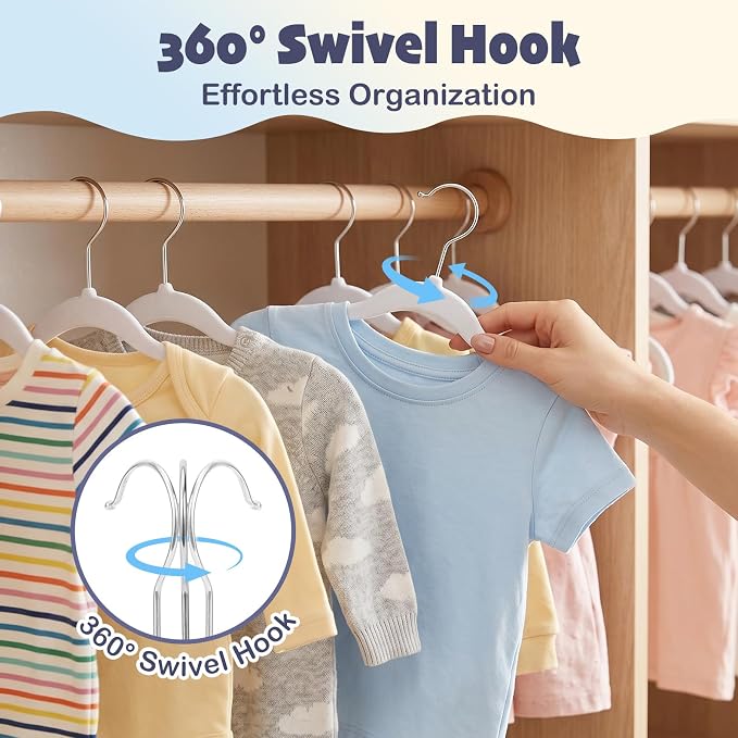 HOUSE DAY 11 Inch Velvet Baby Hangers 50 Pack White, Premium Kids Hangers for Children, Infant & Toddler Clothes, Durable Non Slip Small Baby Felt Hanger for Closet, Ideal for Everyday Use