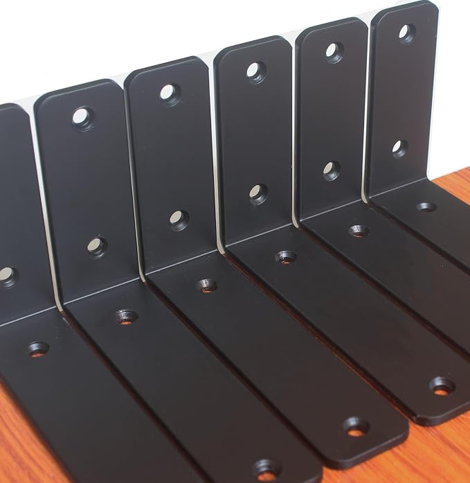 24 Pack - L 6" x H 4" x W1.5, 5mm Thick Black L Shelf Bracket, Iron Shelf Brackets, Metal Shelf Brackets, Floating Shelf, Shelf Supports with Screws