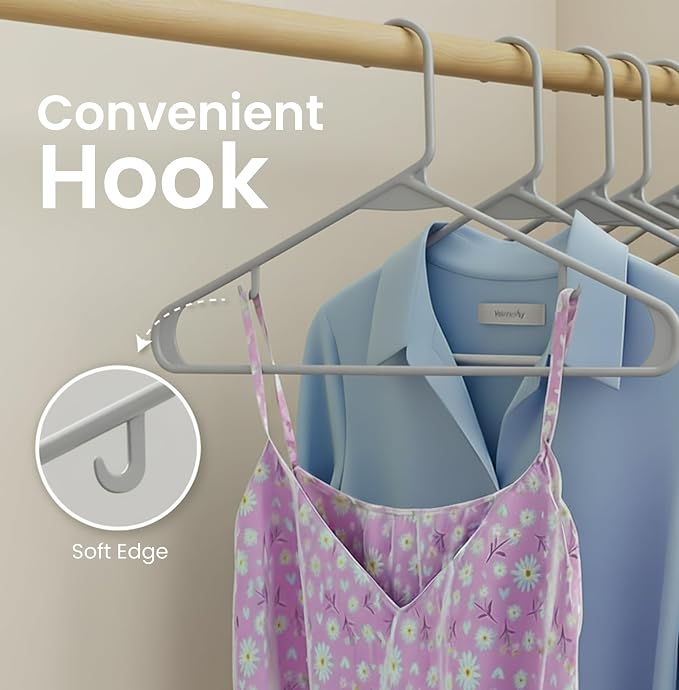 Utopia Home Plastic Hangers 30 Pack – Built-in Strap Hooks Grey | Space saving | Durable & strong | Closet organizer | Ideal for shirts, pants, skirts & coats