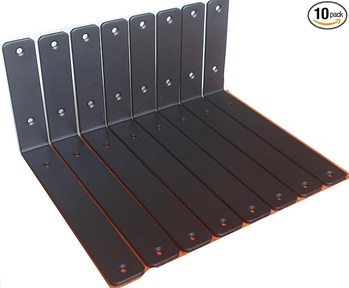 10 Pack - L 11" x H 6" x W1.5, 5mm Thick Black L Shelf Bracket, Iron Shelf Brackets, Metal Shelf Brackets, Floating Shelf, Shelf Supports with Screws