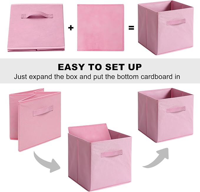 Fabric Storage Bins - 6 Pack Collapsible Cube Organizer for Closet, Shelves & Living Space, Pastel & Dark Color Options - Foldable Storage Boxes with Handles for Clothes (Pink, 11 inch)