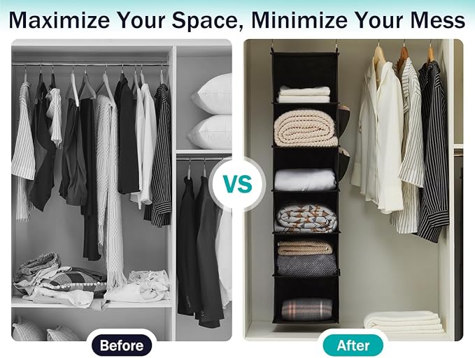 YOUDENOVA Hanging Closet Organizers and Storage, 6-Shelf Hanging Closet Shelves, Black | Storage