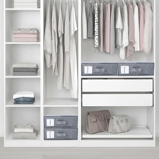 Bed Sheet Organizers and Storage - Foldable Sheet Cube Storage Container with Handles and Labels, Bedding Storage Box for Linen Closet, Wardrobe, Under Bed, Fits King/Queen Sheets, Towels(8 PCS)