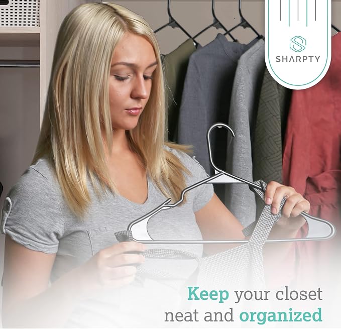 Sharpty Plastic Hangers Clothes Hangers for Clothing, Closet, Coats & Shirts - Notched, Durable, Thick, Tough & Space Saving - for Everyday Standard Use, Room Essentials & Basics - 20 Pack - Black