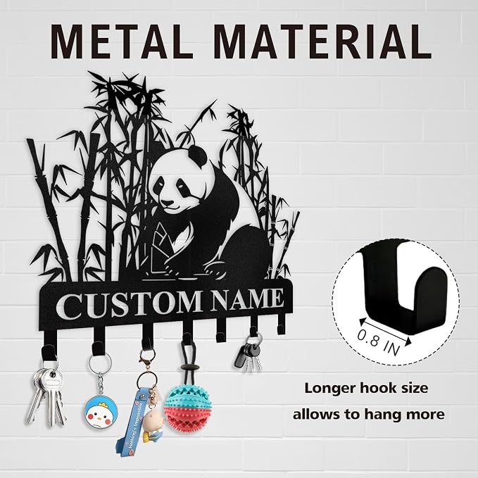 Dyoart Bamboo Panda Animal Wall Key Holder | Metal Key Organizer with Hooks | Coat Rack & Wall Decor for Front Door & Hallway