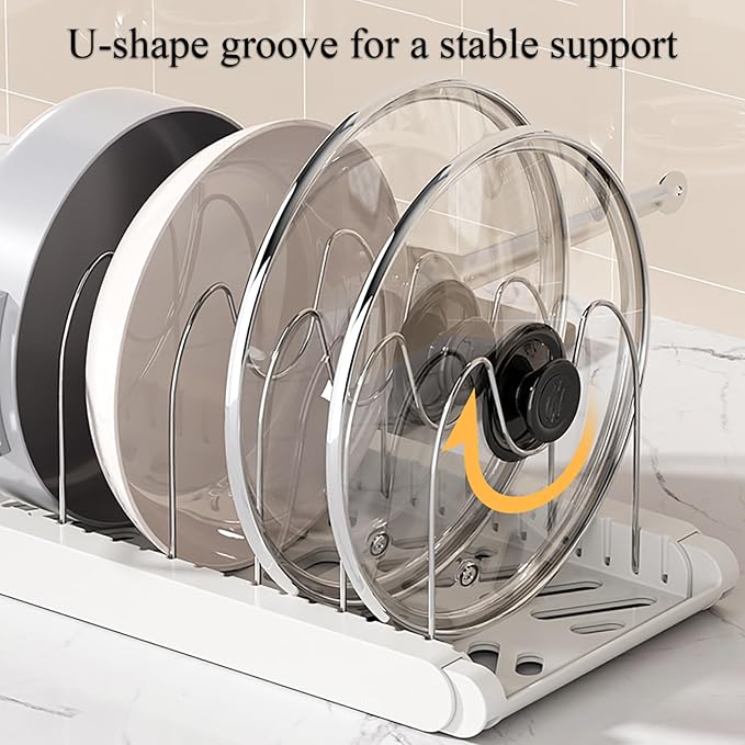 Pot Rack : Pots and Pans Organizer Under Cabinet 7 Adjustable Compartment Expandable Pot Lid Holder for Kitchen Cookware, Bakeware, Lid, Dishes, Cutting Boards,Apricot 2PCS
