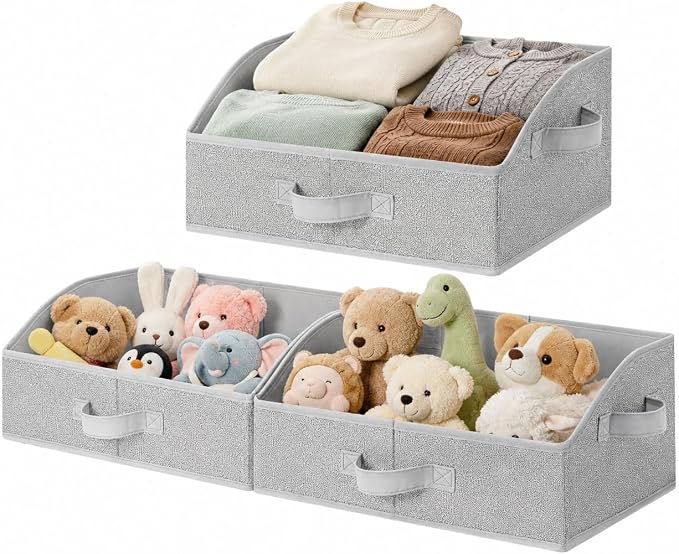 GRANNY SAYS Closet Organizer Bins, Trapezoid Storage Bin, Closet Baskets for Shelves, Closet Shelf Organizer, Baskets for Organizing Clothes, Toys, Ash Gray, 3-Pack