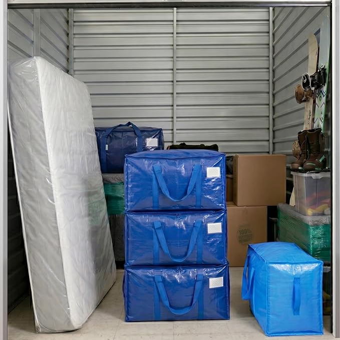 TICONN 12 Pack Extra Large Moving Bags Heavy Duty with Zippers & Carrying Handles, Durable Storage Bags Moving Boxes for Closet Organizers and Storage (12 Pack, Blue)
