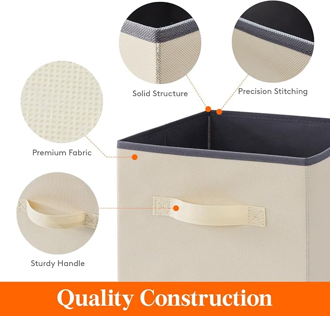 Lifewit Storage Cubes, Foldable Decorative Fabric Storage Baskets for Organizing Home Organizers with Handles for Shelves, Closet, 11 Inch Bins, 18L Beige, 12 Packs
