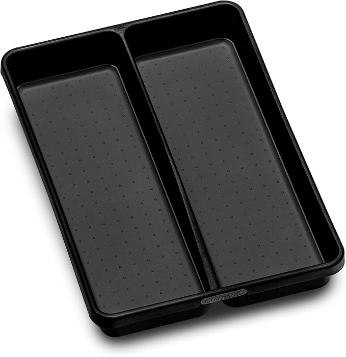 madesmart 2 Compartment Drawer Organizer, Multi-Purpose Storage for Kitchen, Office & Bathroom, Non Slip, Soft Grip Lining, Easy-Clean Design, Black