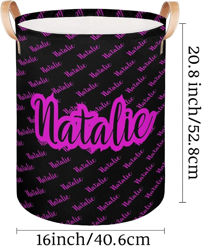 Personalized Laundry Basket, Custom Gift Laundry Hamper, Collapsible Nursery Waterproof Laundry Baskets, Dirty Clothes Toy Hamper with Handles Name Text Black Purple