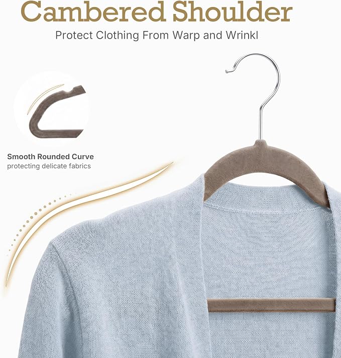 HOUSE DAY Taupe Velvet Hangers 60 Pack, Non Slip Clothes Felt Hanger Heavy Duty for Coat, Premium Slim Space Saving Suit Hangers for Closet Organizer, 360° Rotating Silver Hook