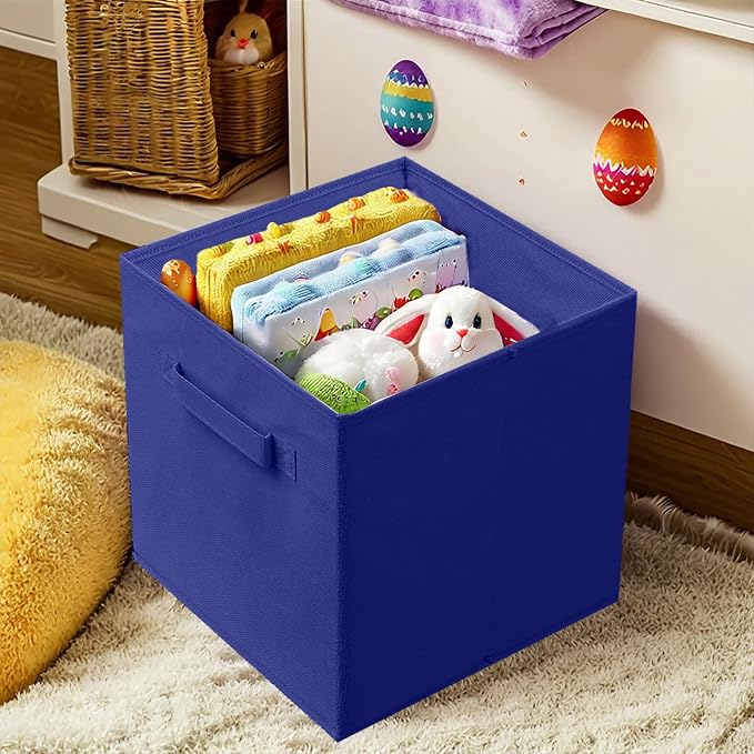 PowerKing Collapsible Storage Cubes with Handles, Fabric Foldable Bins for Closet Shelves, Durable Organization Storage Bins, 10.5'' x 11'' x 10.5'', 2 Pack, Dark Blue