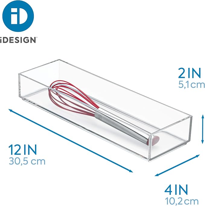 iDesign Plastic Drawer Organizer, 4" x 12" x 2", Clear | Storage Container, For Silverware, Utensils, Kitchen Gadgets, For Pantry, Cabinets, Countertops