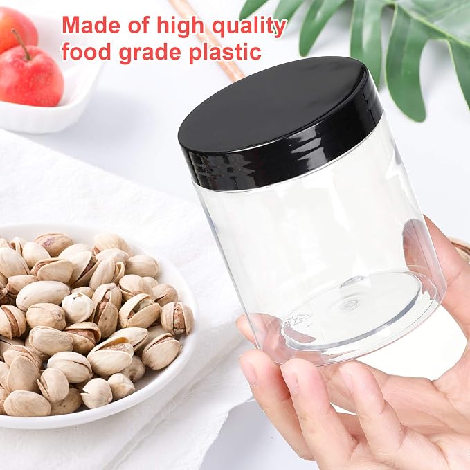 Dabacc 8 OZ Plastic Jars with Lids, 24 Pack Clear Plastic Slime Containers for Kitchen and Household Food Storage of Dry Goods, Creams and More, BPA Free