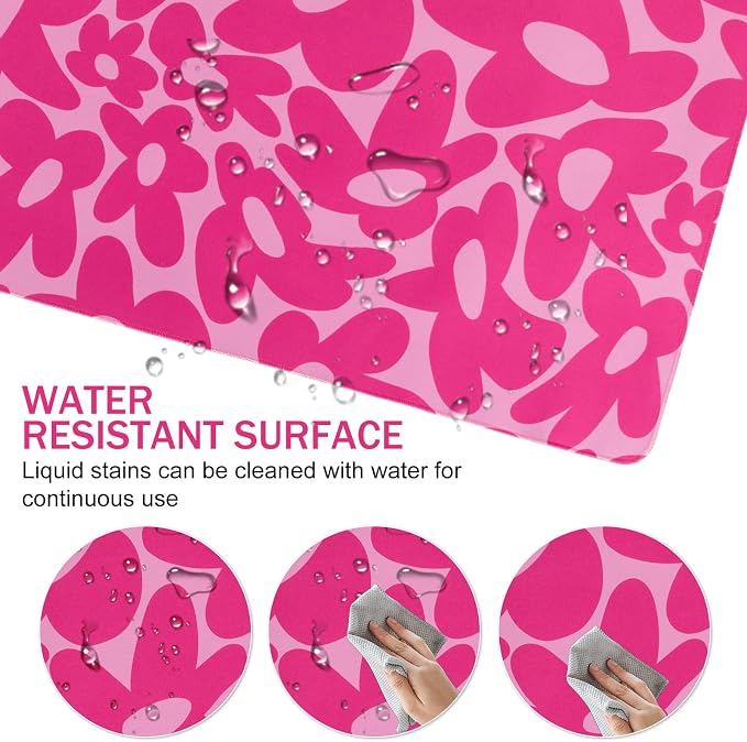 L-SPOUTTO Pink Gaming Mouse Pad Large Desk Mat XXL Mouse Pad Non-Slip Rubber Base Keyboard Pad Waterproof Desktop Mat for Laptop Computer Work Game Home Office-Hot Pink Daisy