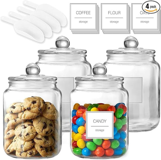 FyndraX Half Gallon Large Glass Jars with Lids, Airtight Storage Clear Containers for Kitchen, Laundry Room and Pantry Food Organization, Set of 4