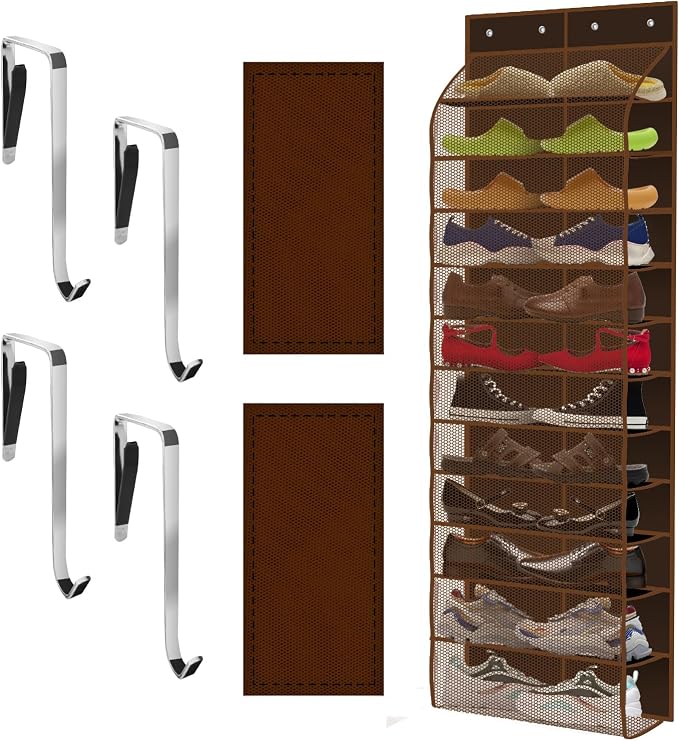 Kotkn Over The Door Shoe Organizer with 12 Large Breathable Pockets - Durable Hanging Storage for the Entire Family's Shoes (Espresso)