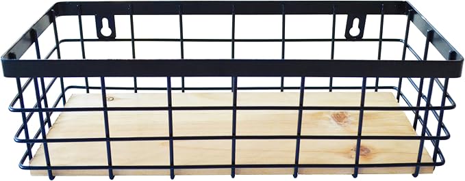 ShabbyDecor Farmhouse Metal Wire Basket with Detachable Wood Base,Small | Bathroom Counter Storage Organizer for Makeup, Perfume & Skincare