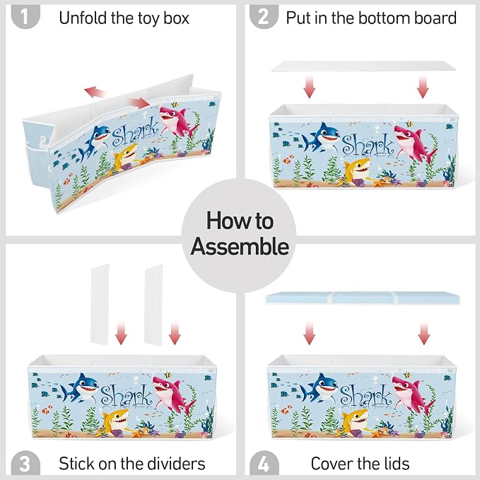 Extra Large Collapsible Toy Box with Lids, Sturdy Storage Organizer for Kids, 38"x16"x13" Toy Chest for Playroom, Nursery, Bedroom, Living Room (Sharks)