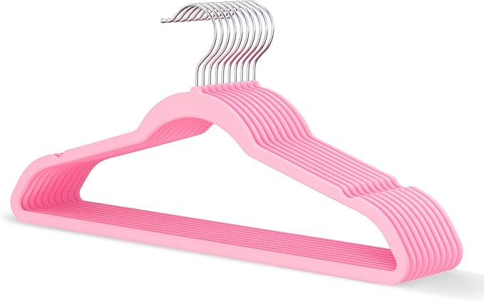 Pink Velvet Hangers 20 Pack, Slim Space Saving Suit Hangers for Closet Organizer, Rotating Silver Hook, Non Slip Clothes Felt Hanger Heavy Duty for Coat,Shirt, Pants, Camisole, Dress