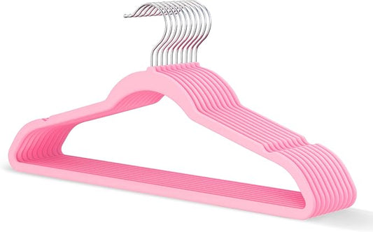 Pink Velvet Hangers 20 Pack, Slim Space Saving Suit Hangers for Closet Organizer, Rotating Silver Hook, Non Slip Clothes Felt Hanger Heavy Duty for Coat,Shirt, Pants, Camisole, Dress