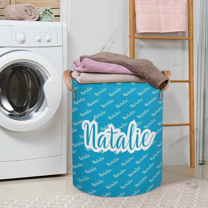 Personalized Laundry Basket, Custom Gift Laundry Hamper, Collapsible Nursery Waterproof Laundry Baskets, Dirty Clothes Toy Hamper with Handles Name Blue