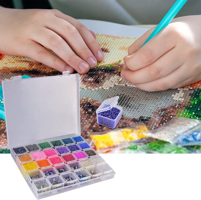FULLCASE 30-Grid Diamond Painting Storage Box with Clear Containers - Portable Bead Organizer for Diamond Art, Nail Supplies & DIY Crafts (Box Only, No Beads)